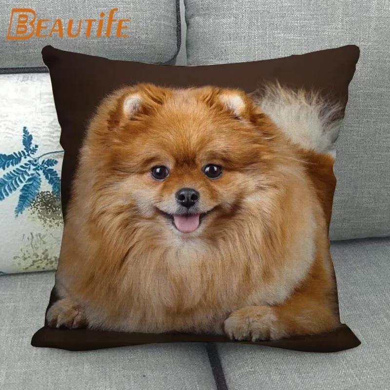 Nice Pomeranian Dog Pillowcase Bedroom Home Decorative Cover 45x45cm Square Zipper Pillow Cases Cotton Linen Fabric No Fade