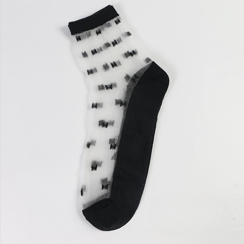 Ladies Spring and Summer New Fashion Casual Small Bow Glass Silk Socks