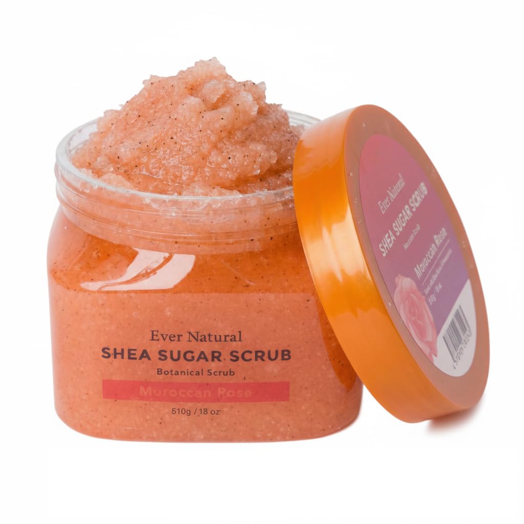 Evanatural Body Scrub 510g Large Size Exfoliating Firm Granules Contains Shea Butter Sugar Exfoliation Care Heels Knees Elbows Naturally Derived Rose)