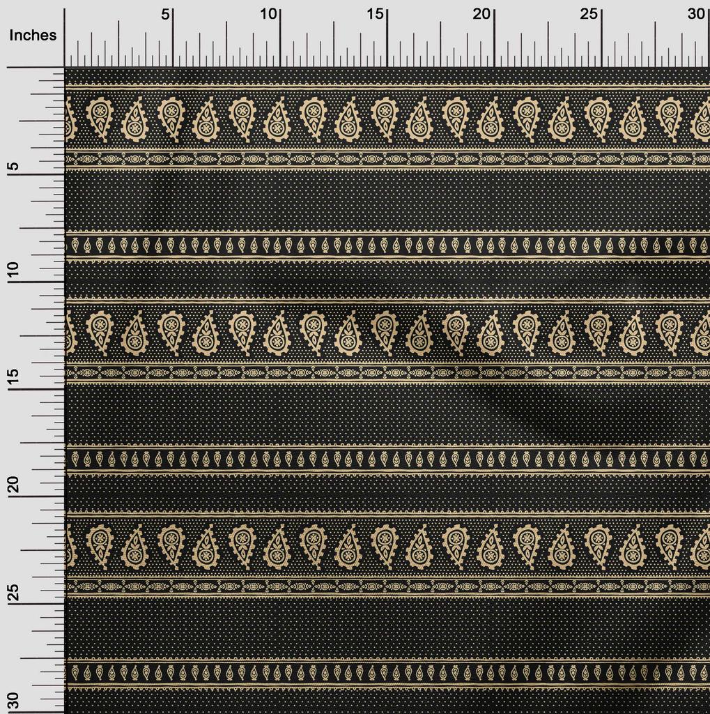 oneOone Bavlněný Flex Černá Látka Asijský Paisley Blok Šicí Materiál Potisk Látka Na Metráž 40 Palců