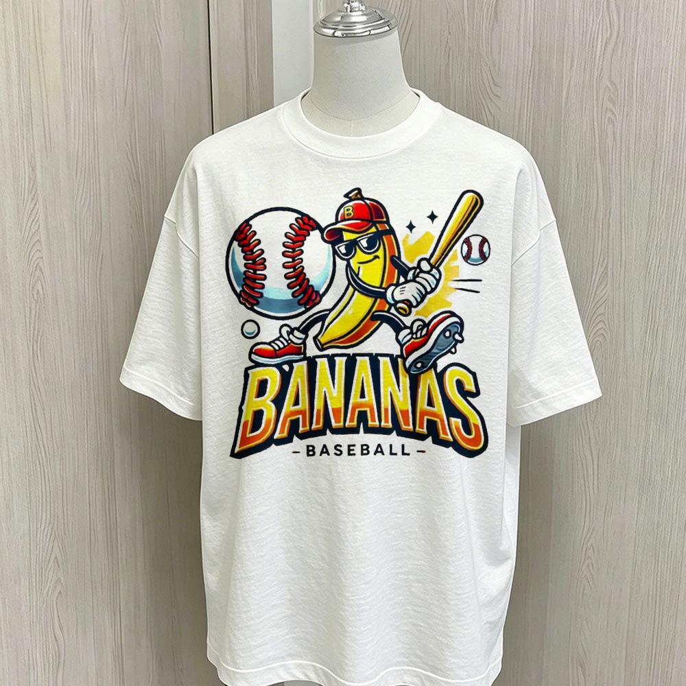 Bananas Baseball Graphic T Shirt Unisex Oversized Loose Short Sleeve Tees Soft Cotton Cartoon Banana Baseball Bat Print
