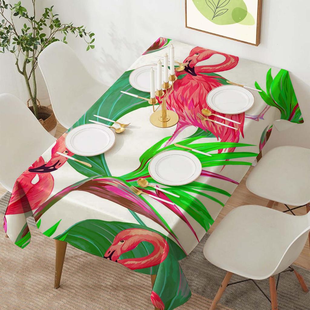 Tropical Flamingo Rectangular Polyester Tablecloth for Dining and Coffee Tables