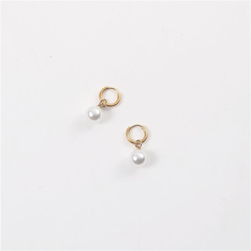 New Trendy Earring PVD 18K Gold Plated Simple Pearl Hoop Earring Line Earring Stainless Steel Jewelry золотой