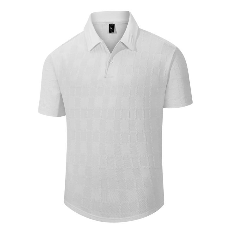 Men s White Square Grid Jacquard Texture Short Sleeve Polo Shirt S