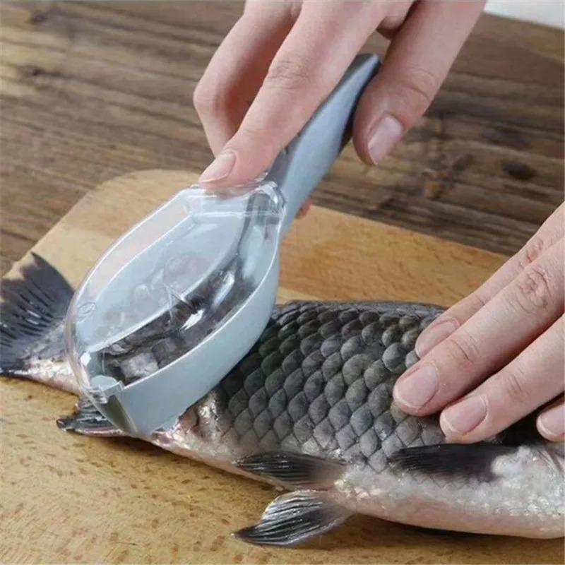 Hausküche Fischschuppenschaber Fischputzwerkzeug Schuppenschabgerät mit Abdeckung Langlebiger Fischschuppenschäler Fischhautbürste