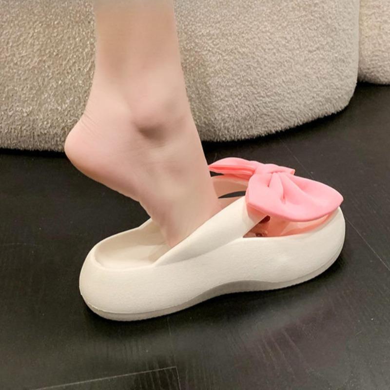 Sandalen mit dicker Sohle für Damen, Tragen von Schleifen-Clip-Slippern für Damen