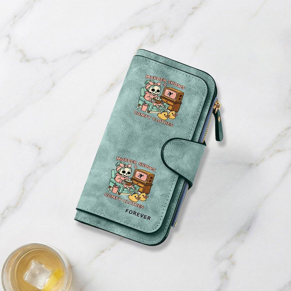 Skeleton Themed Murder Mystery Print Long Wallet Unisex Multifunctional Portable Coin Purse with Snap Closure Comfortable To Carry Daily Use Casual