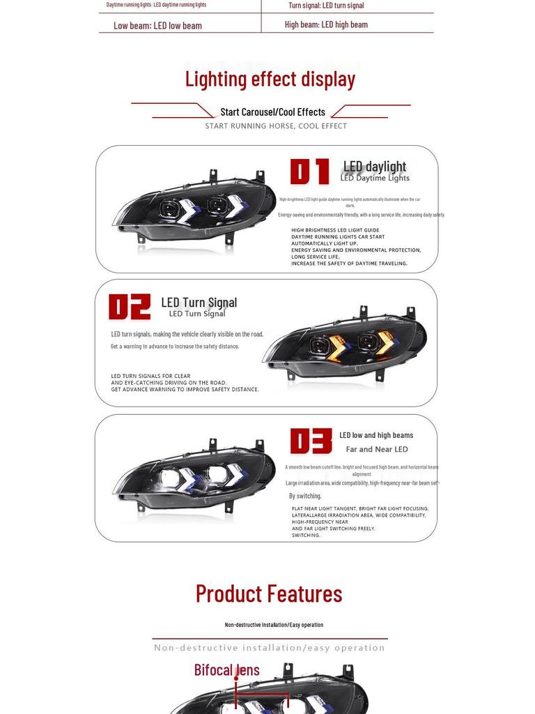 Compatible LED Headlight Assembly with Daytime Running Lights & Turn Signals for 2008-2014 BMW X6 (E71 Model)