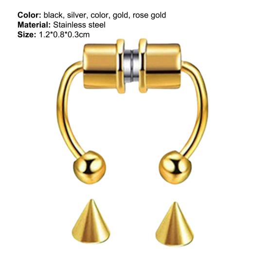 Non-Piercing Fake Nose Ring Reusable Stainless Steel Nose Hoop Fashion Magnetic Septum Rings for Party