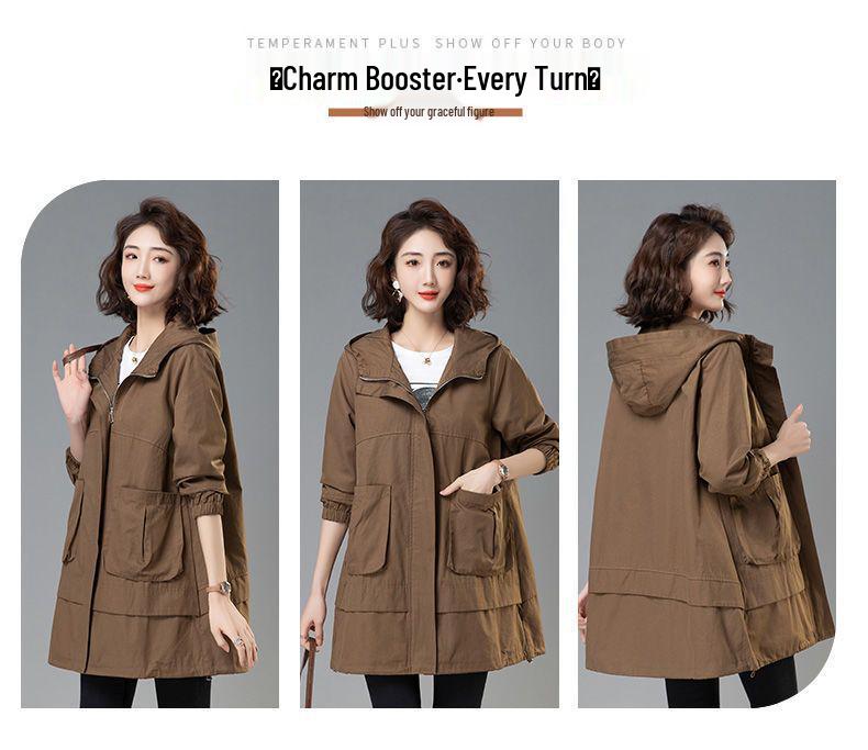 Korean Style Loose Mid-Length Trench Coat for Women, 2025 Spring/Autumn New Fashion for Middle-Aged Moms