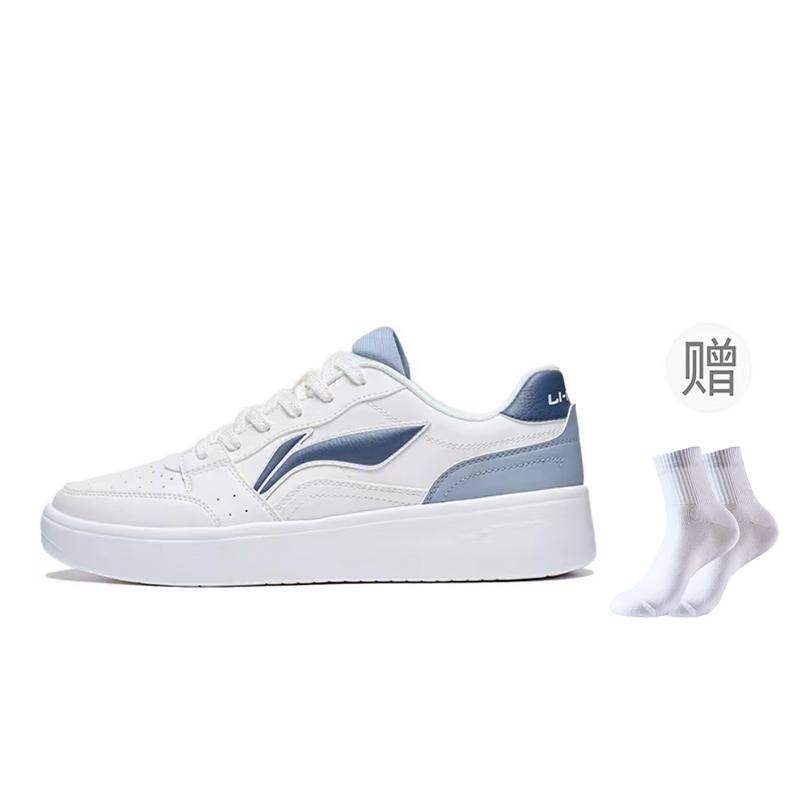 Li Ning Sycee Slip Resistant Cushioning Abrasion Resistant Height Increasing Low top Skateboard Shoes Men's White Blue AGCT339-4