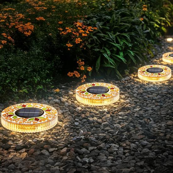 Solar Ground Light Outdoor Flat Solar Powered Disc Light IP68 Waterproof Pathway Light for Garden Yard Lawn Walkway Driveway Landscape Lighting