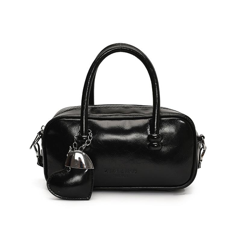 Korean Version of Fashionable Simple Retro Solid Color Portable Boston Bag Casual Versatile Solid Color Commuting Foreign Style Messenger Women's Bag