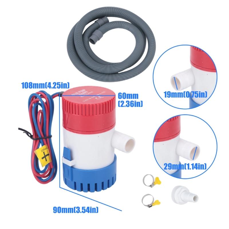 750GPH/1100GPH Submersible 12V Bilge Pump for Small Boat Drainage, Marine Water Removal Pump with ABS Housing and 3 M Lift Head
