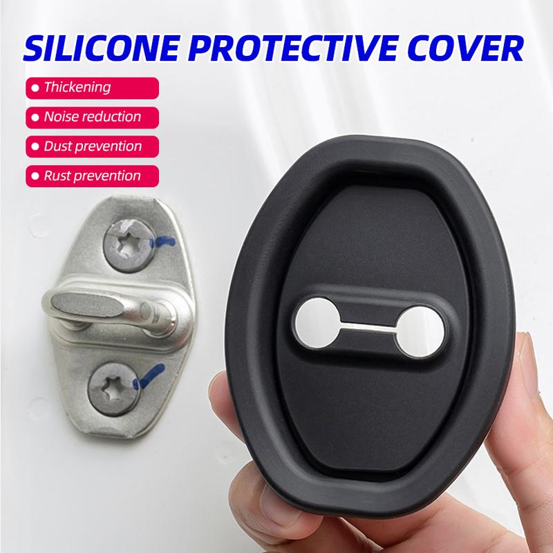 Car Door Lock Protection Pad Silicone Sound-reducing Shock-absorbing Door Lock Protection Cover Universal Door Lock Rubber Sleeve for Car Models