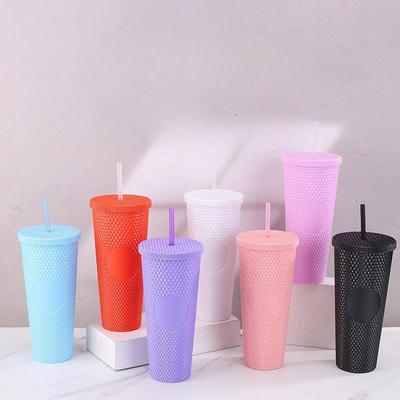Double-Layer Good-looking Milk Tea Cup with Straw Large Capacity Multi-Color Plastic Cup Outdoor Portable Handy Cup Durian Cup