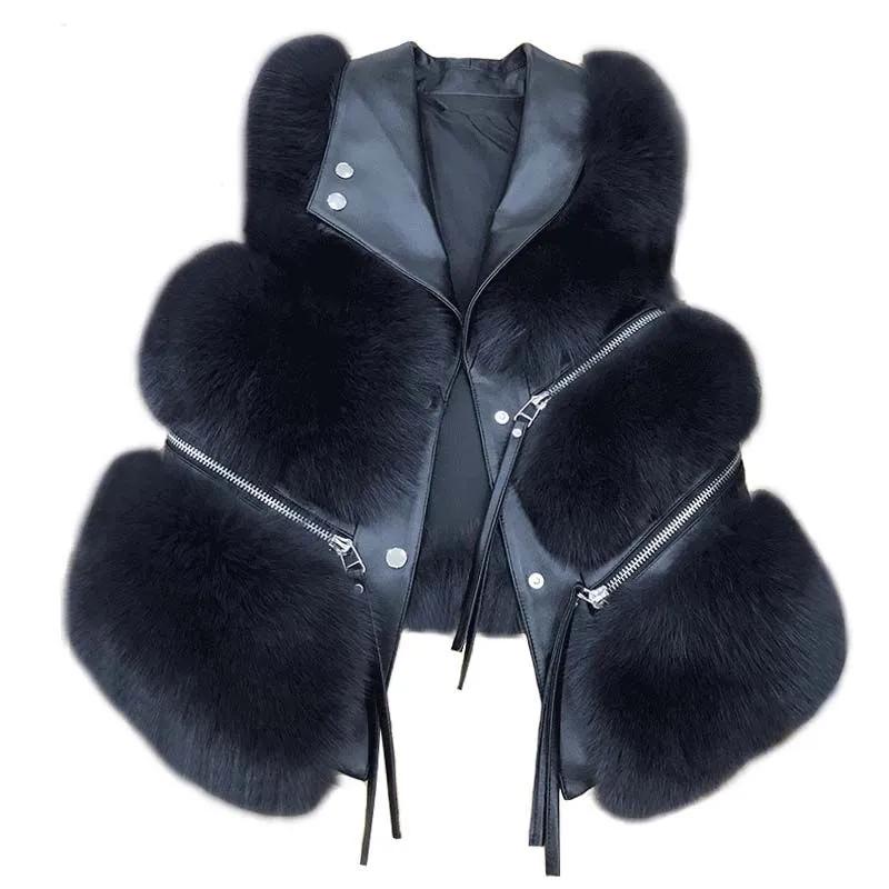 Fur Vest Women's Short Jacket Slim Fashion Autumn and Winter Waistcoat Stitching Fluffy Fox Vest