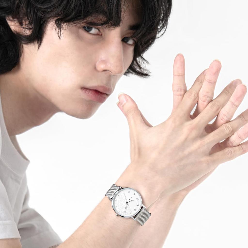 KLON CONNECTION HALFGRAIN LATTER 38mm Watch with Silver Shell and Mesh Wood Grain Stylish -SILVER MESH- Watch, Christmas/Holiday Strap, Finish,