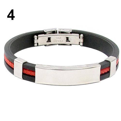 

Браслет-манжета с пуговицами, браслет из нержавеющей стали, резиновый браслет для мужчин и женщин, новый красный