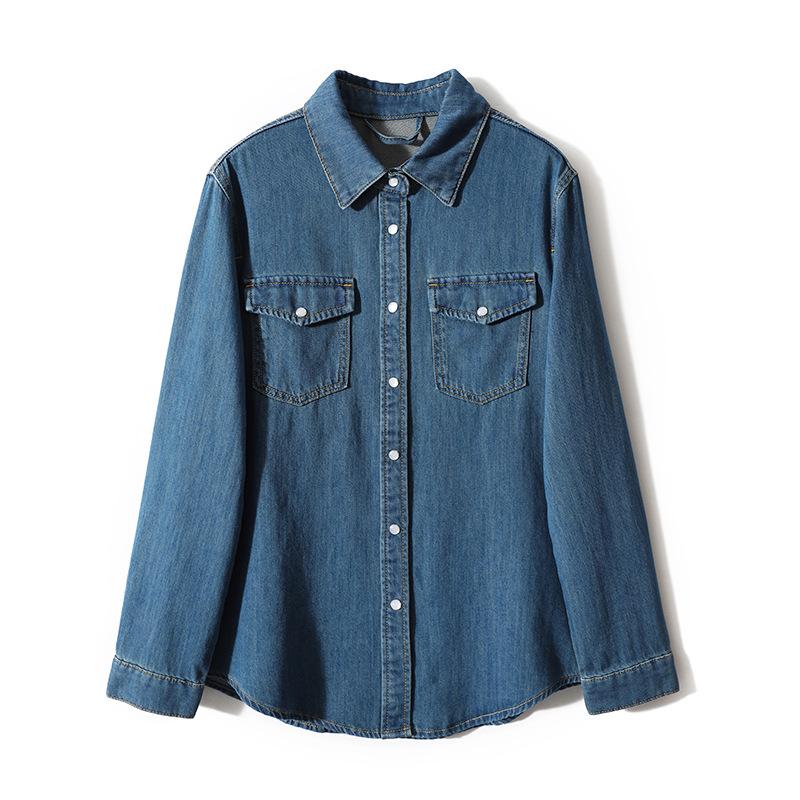 Denim shirt 2026 spring new style elegant women s cardigan shirt blue fashionable light jacket S