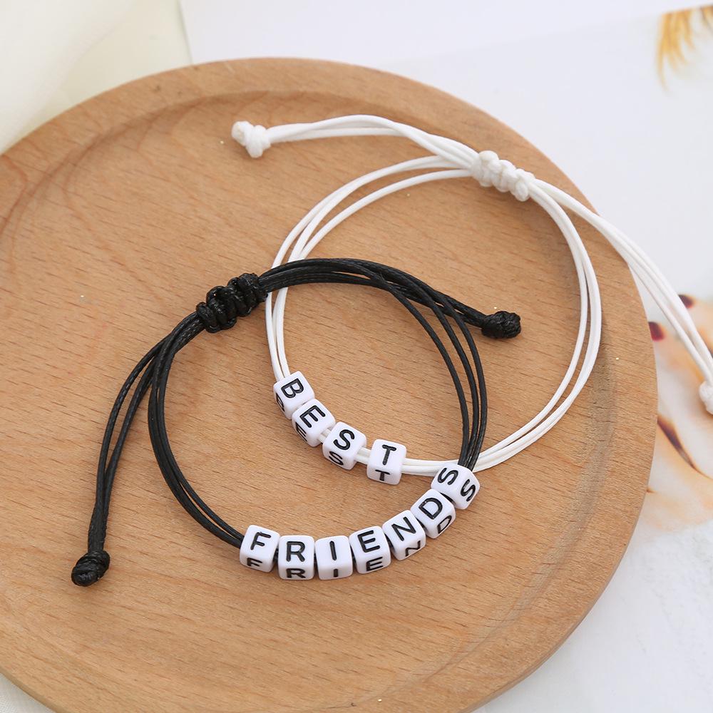 2-Piece Best Friends Woven Bracelets with Acrylic Beads одна пара