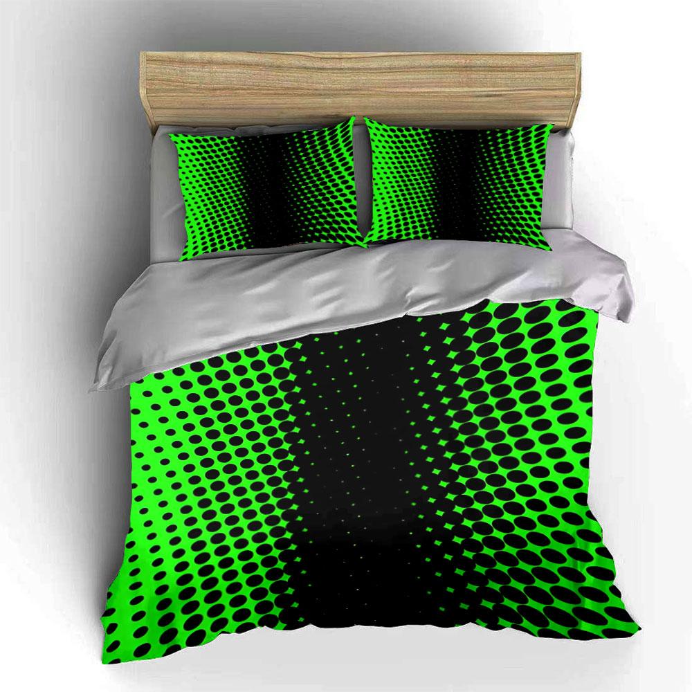 3Pcs Green Gradient Dot Bedding Set, Abstract Optical Pattern Duvet Cover + 2 Pillowcases,Single Double King Queen, Gift