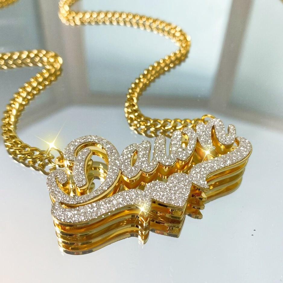 Collana Personalizzata Doppia Opaca Collana Personalizzata Bling Gioielli in Acciaio Inossidabile Dorato per Fidanzata Regalo per la Madre