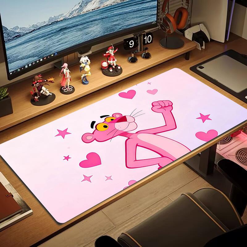 Pembe Panter Baskılı Yastık Kaymaz Dizüstü Tablet Büyük Mouse Pad XXL Mat Mini PC Oyun Matı Kilitli Kenarlı