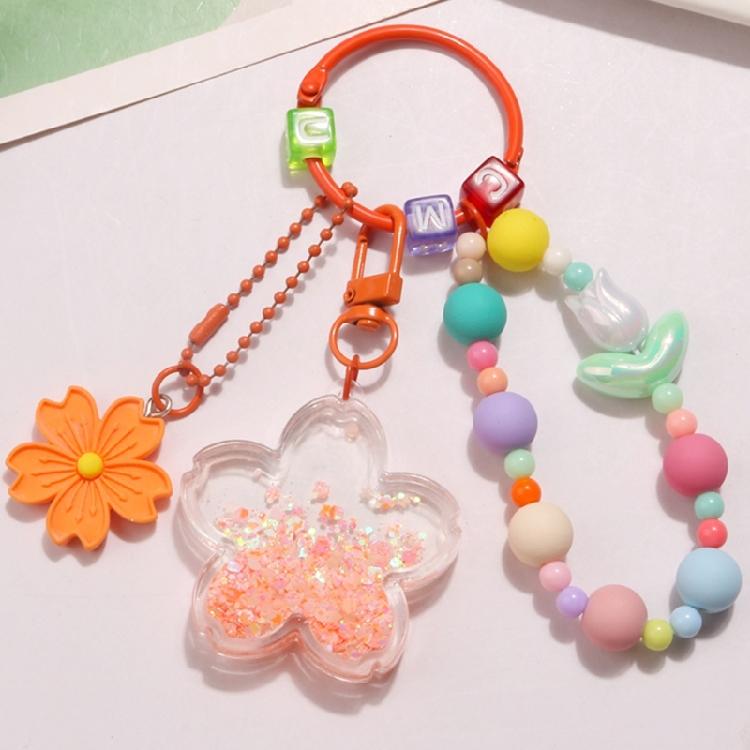 Cherry Blossoms Quicksand Keyring Women Girls DIY Bag Earphone Cover Pendants