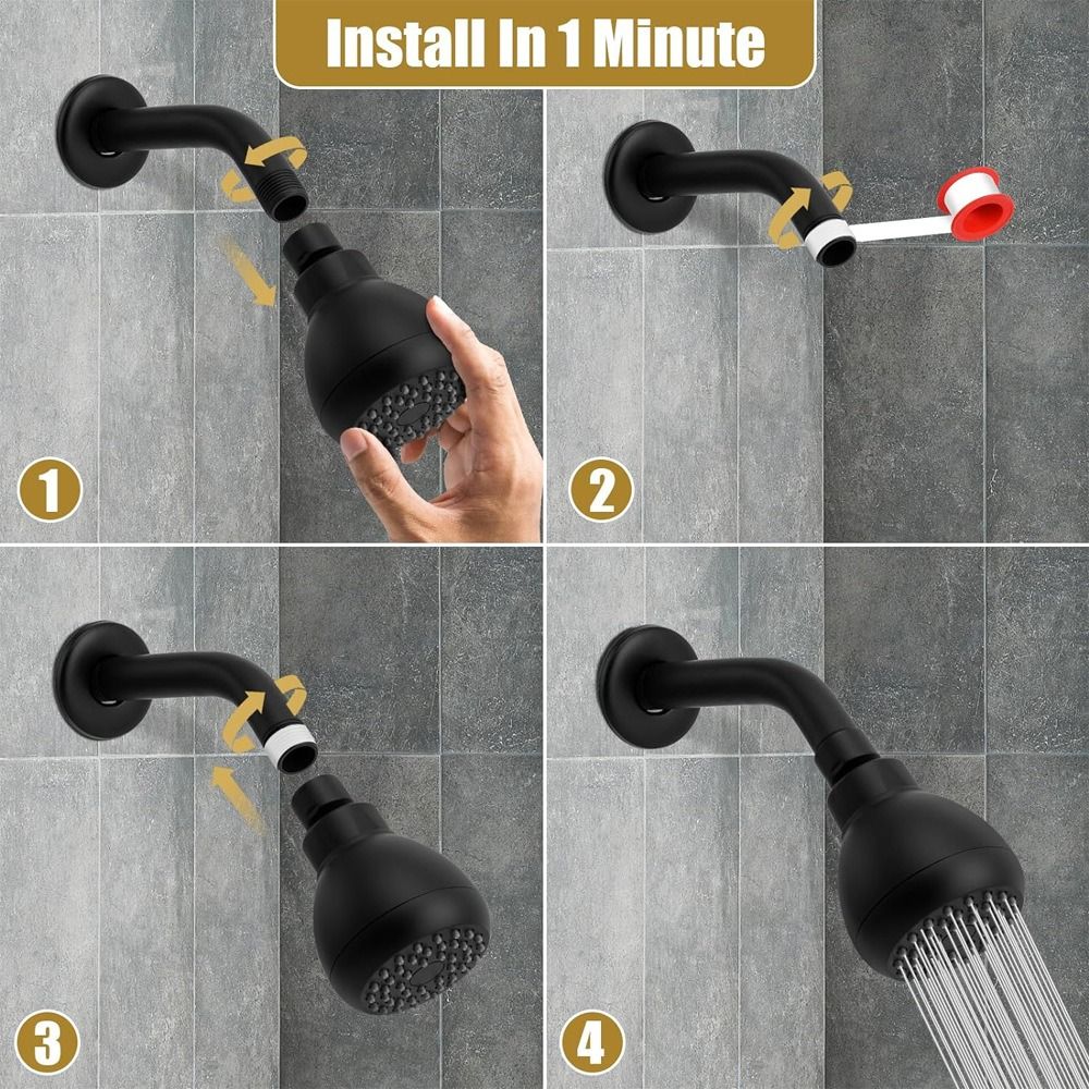 Silicone Nozzles Shower Heads Matte Black 360 Rotation Spray Shower Powerful Water Flow Rustproof Rain Shower Head Bathroom Use