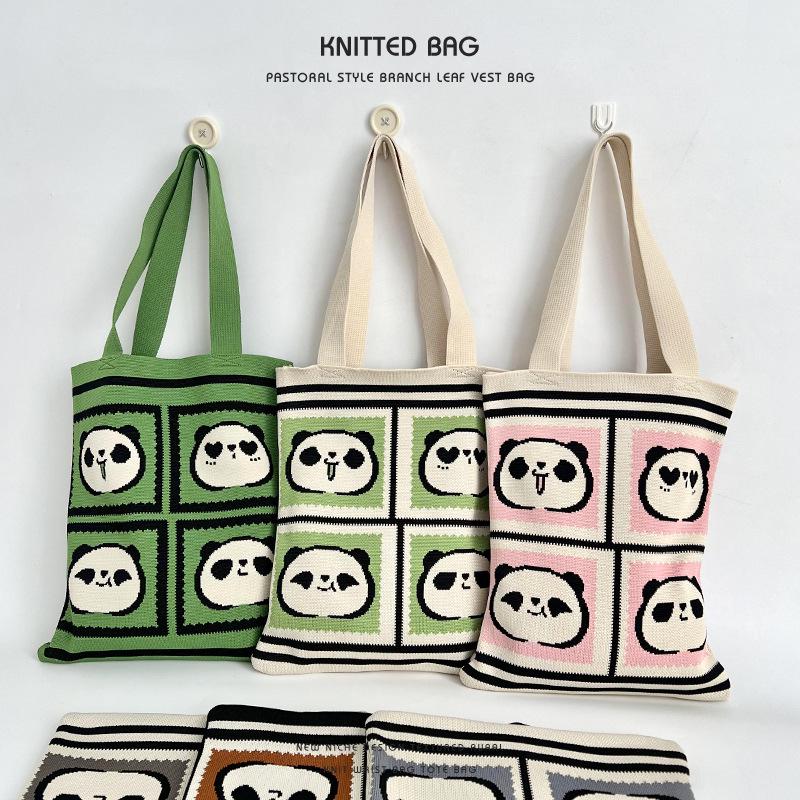 2025 Cute Panda Knitted Shoulder Bag: Large Capacity, Versatile Storage for Women and Students