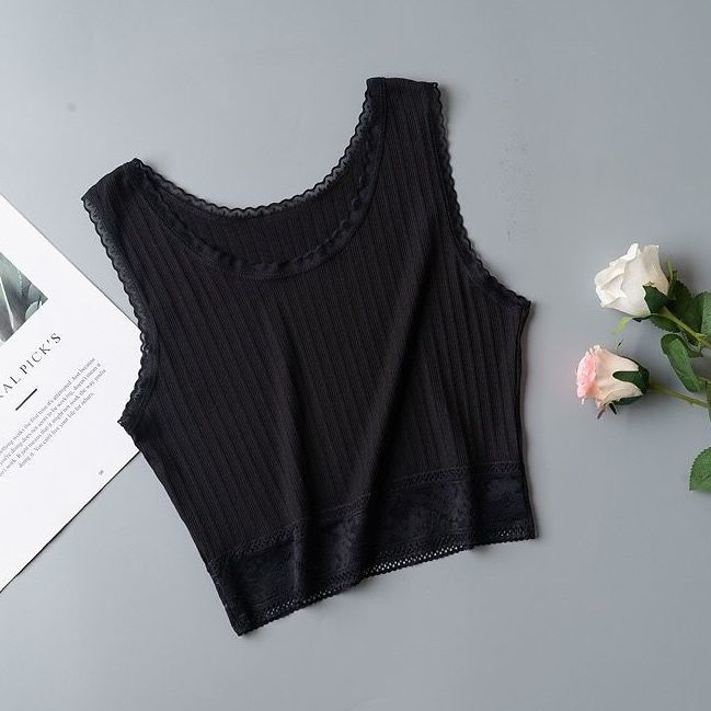 Umbilical Lace Modal Strap Tank Top Versatile Outerwear Sleeveless Short Slim Fit Top for Women