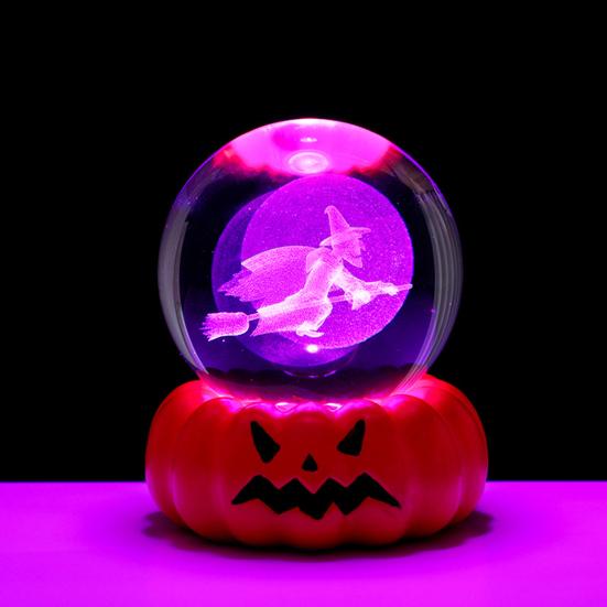 Halloween Crystal Ball Night Light for Kids 3D Pumpkin Crystal Ball LED Night Light with Resin Base Halloween Pumpkin Globes Lamp for Indoor