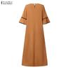 ZANZEA Women Casual Round Neck Short Sleeve Summer Ruffles Long Dress