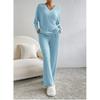 Spring Women Outfit Loose Knit Two Piece Set V Neck Top with Wide Leg Pants Casual Wear