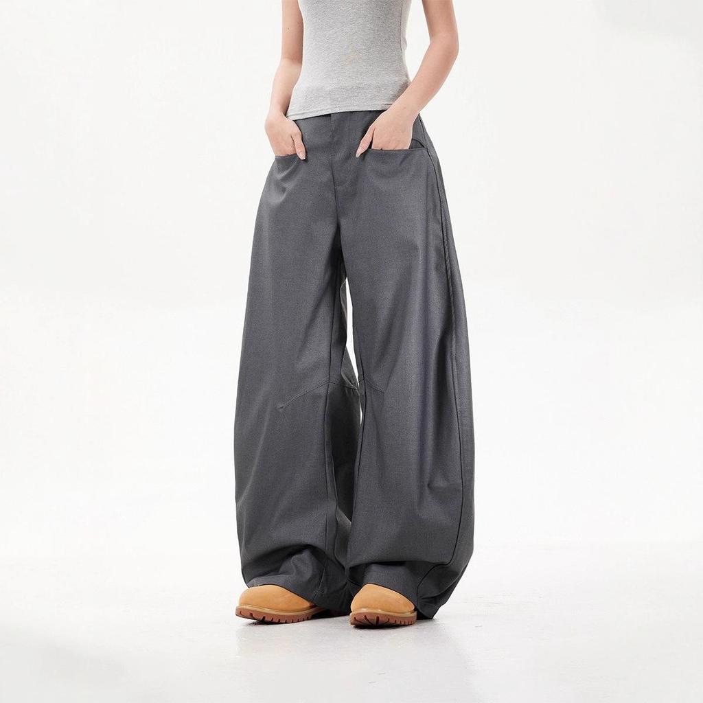 Unisex Schwarze Scimitar Weitbeinige Retro Anzughose – Locker, Gerades Bein, Hochwertig, Bodenlang, Freizeitkleidung