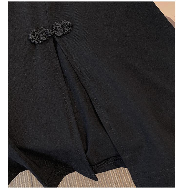 Deformation Strategy Plus Size Retro Chinese Republic Style Women's Long T-shirt, Short Sleeve, Summer