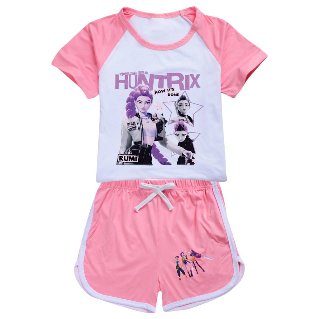 5105 Kids Girls POP Rumi Zoey Mira Print T-shirt Shorts Sport Tracksuit Clothes Set