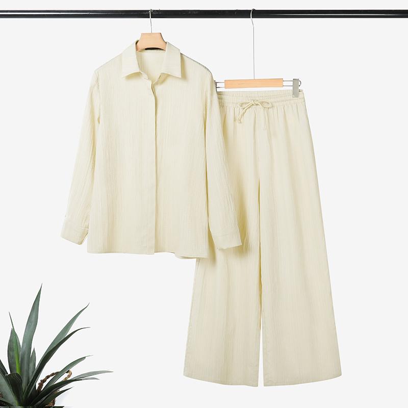 

ZANZEA Женская блузка с длинным рукавом и брюки повседневный комплект из двух частей 3XL абрикосовый