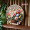 Vintage Round Metal Wall Art, 2D Aluminum Sculpture Floral Home Decor for Living Room
