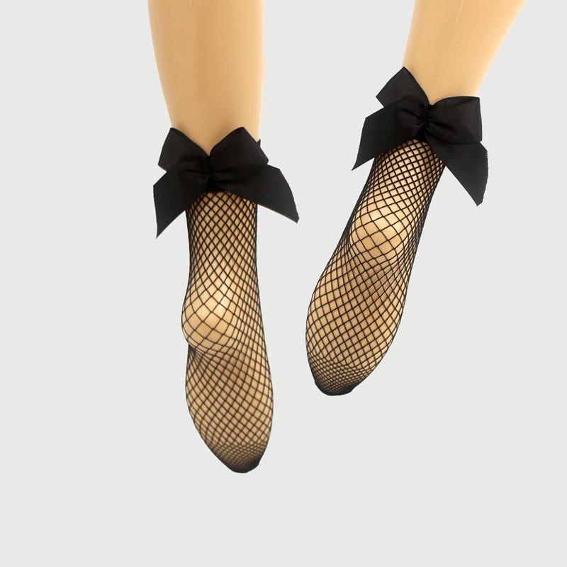 

Женские черные сетчатые носки с бантом на щиколотку - Дышащие, с вариантами мелкой, средней и крупной сетки One size