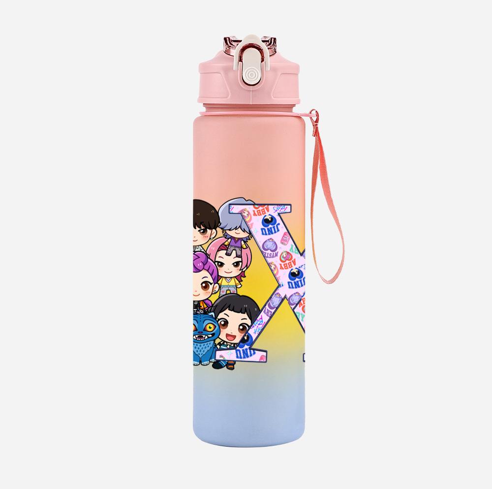 26 English Letter K-Pop Demon Hunters Printed 750Ml Water Bottle Large Capacity Drinking Cup Portable Children Outdoor Sports Water Cup