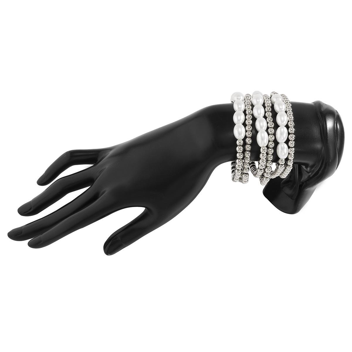 

Simple wind imitation pearl set bracelet cold wind geometric round bead splicing metal bracelet срібний