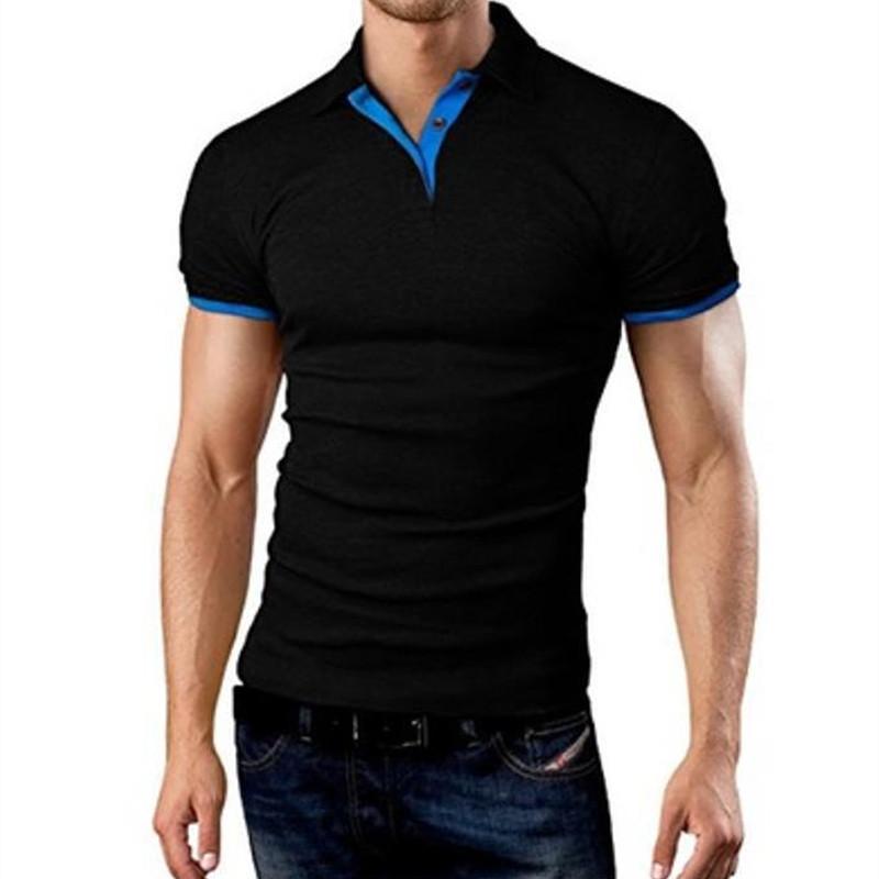 

Men s T-shirt Lapel Casual Short-sleeved Stitching Men T-shirt for Male Solid Color Pullover Top Man T Shirt 5XL чорний