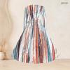 Women Plus Size Scalloped Square Neck Long Sleeve Printed Tie Waist A Line Dress