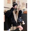 Parka Corto Invernale con Cappuccio e Grande Collo di Pelliccia Giacca Spessa in Cotone per Donna