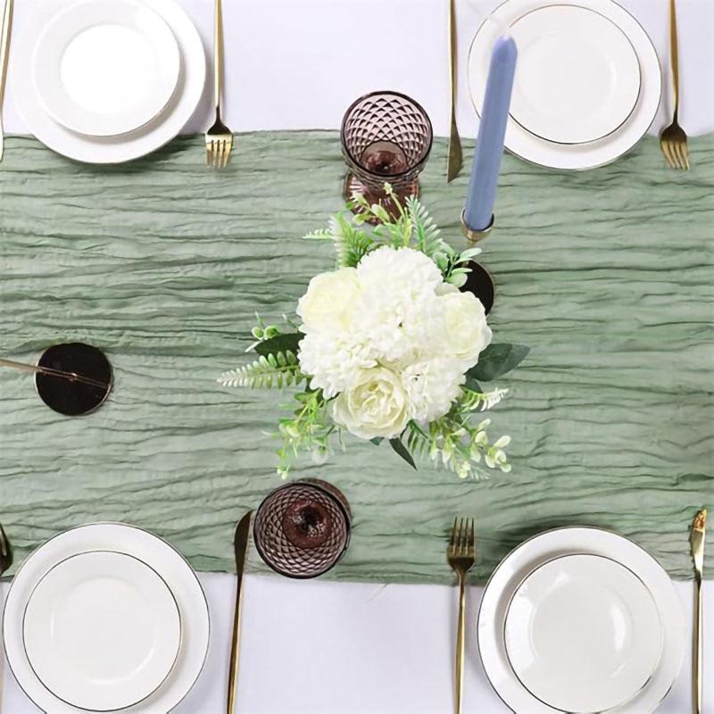 12Pcs Semi-Sheer Gauze Sage Green Table Runners Vintage Rustic Wedding Birthday Wedding Decoration Banquets Arches Boho Decor