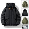 Men's Winter White Duck Down Jacket - Trendy, Loose Fit, Multi-Pocket Workwear Style