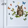 Decorative Party Window Sticker Owl Butterfly Wall Sticker, Forest Animal Illustration Decals, Nature Inspired Balcony Glass Decor Waterproof