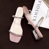 2025 new slippers female summer wear thick heel fashion fairy wind cool slippers medium heel rhinestone low heel one-word drag